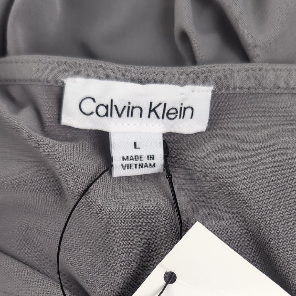 NWT Calvin Klein Gray V-Neck Double Tiered Sleeved Blouse (Size: Large) - Picture 9 of 13